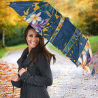 Parramatta Eels Umbrella Tropical Hibiscus Floral Pattern With Blue And Yellow Accents