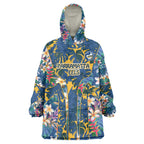 Parramatta Eels Wearable Blanket Hoodie Tropical Hibiscus Floral Pattern With Blue And Yellow Accents