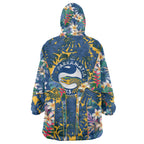 Parramatta Eels Wearable Blanket Hoodie Tropical Hibiscus Floral Pattern With Blue And Yellow Accents