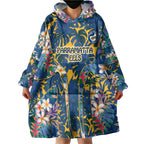 Parramatta Eels Wearable Blanket Hoodie Tropical Hibiscus Floral Pattern With Blue And Yellow Accents