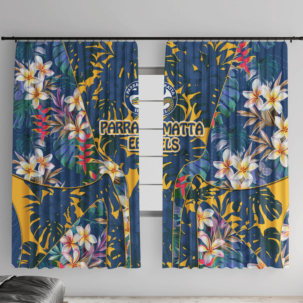 Parramatta Eels Window Curtain Tropical Hibiscus Floral Pattern With Blue And Yellow Accents