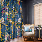 Parramatta Eels Window Curtain Tropical Hibiscus Floral Pattern With Blue And Yellow Accents