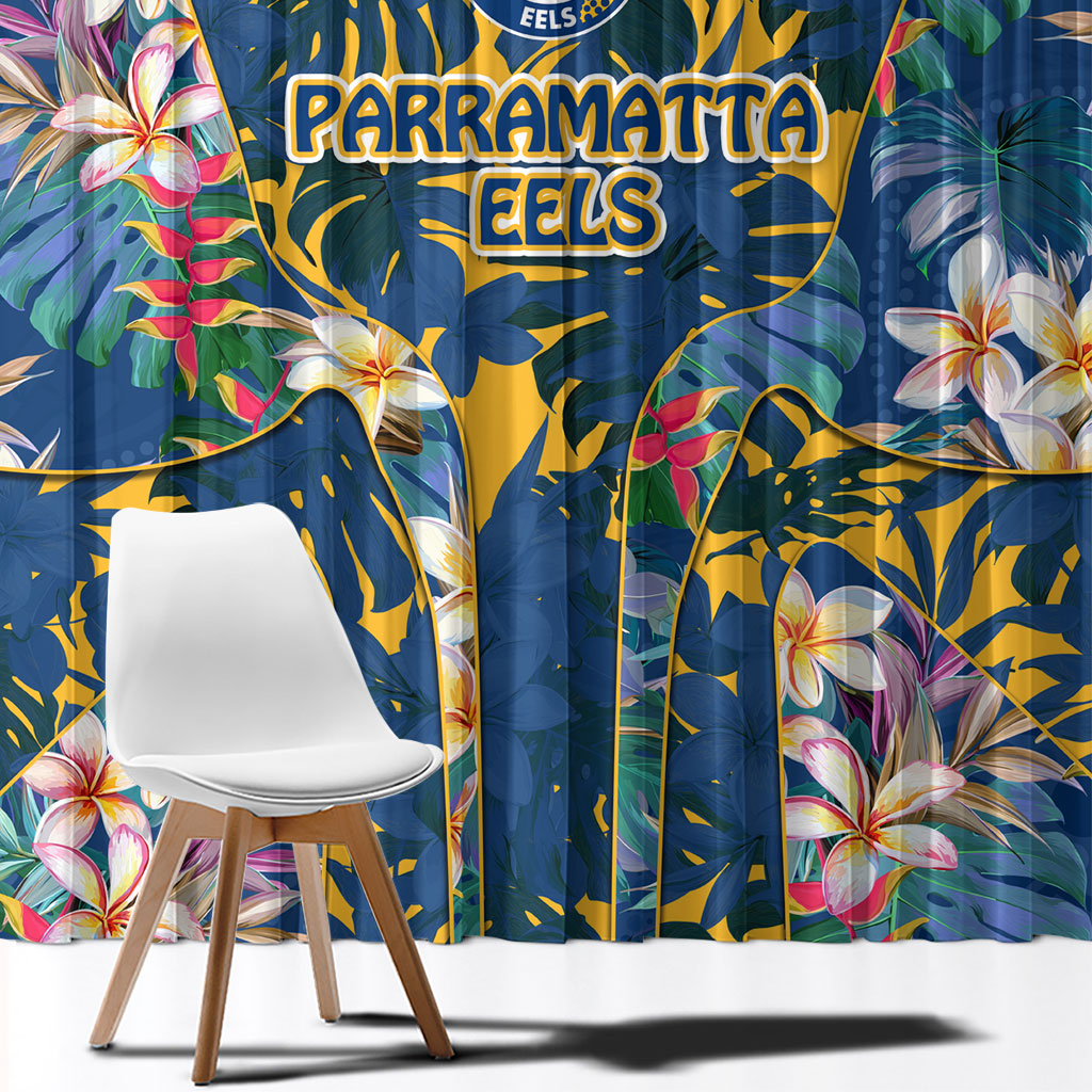 Parramatta Eels Window Curtain Tropical Hibiscus Floral Pattern With Blue And Yellow Accents