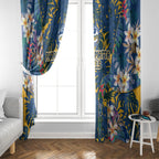 Parramatta Eels Window Curtain Tropical Hibiscus Floral Pattern With Blue And Yellow Accents