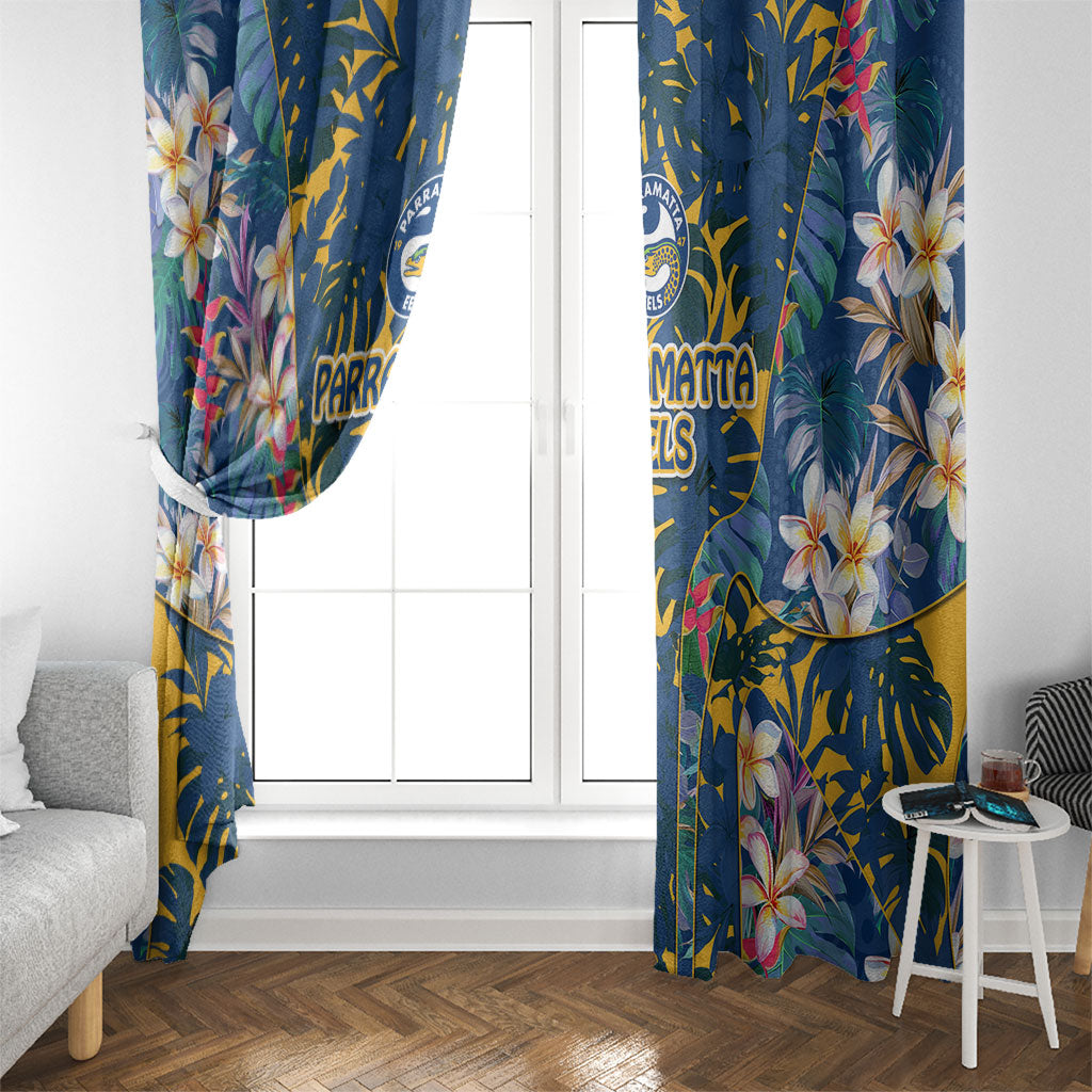 Parramatta Eels Window Curtain Tropical Hibiscus Floral Pattern With Blue And Yellow Accents