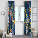 Parramatta Eels Window Curtain Tropical Hibiscus Floral Pattern With Blue And Yellow Accents