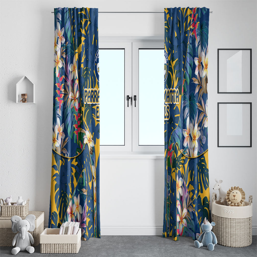 Parramatta Eels Window Curtain Tropical Hibiscus Floral Pattern With Blue And Yellow Accents