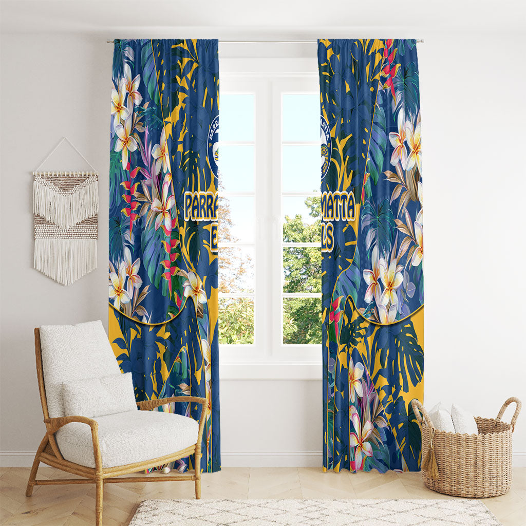 Parramatta Eels Window Curtain Tropical Hibiscus Floral Pattern With Blue And Yellow Accents