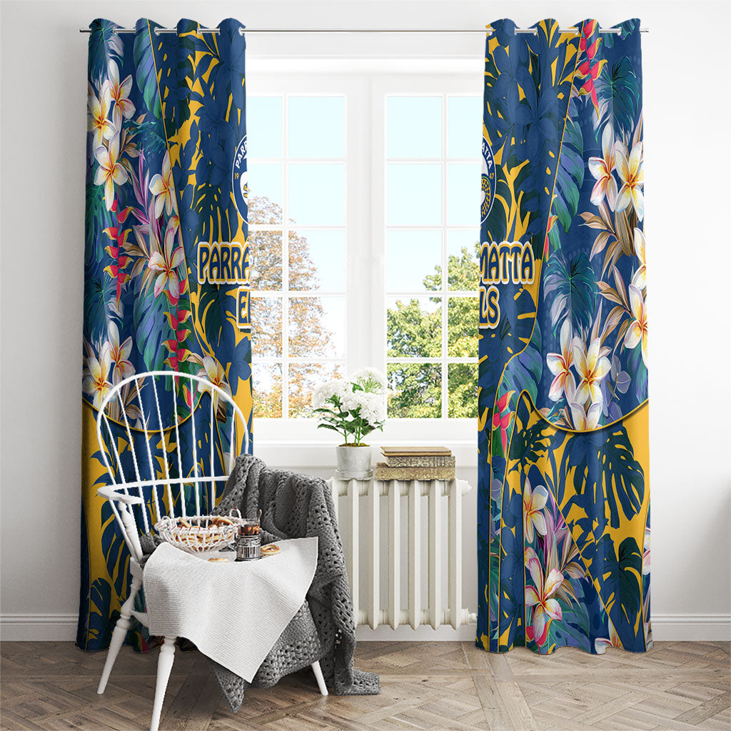 Parramatta Eels Window Curtain Tropical Hibiscus Floral Pattern With Blue And Yellow Accents