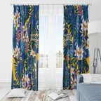 Parramatta Eels Window Curtain Tropical Hibiscus Floral Pattern With Blue And Yellow Accents