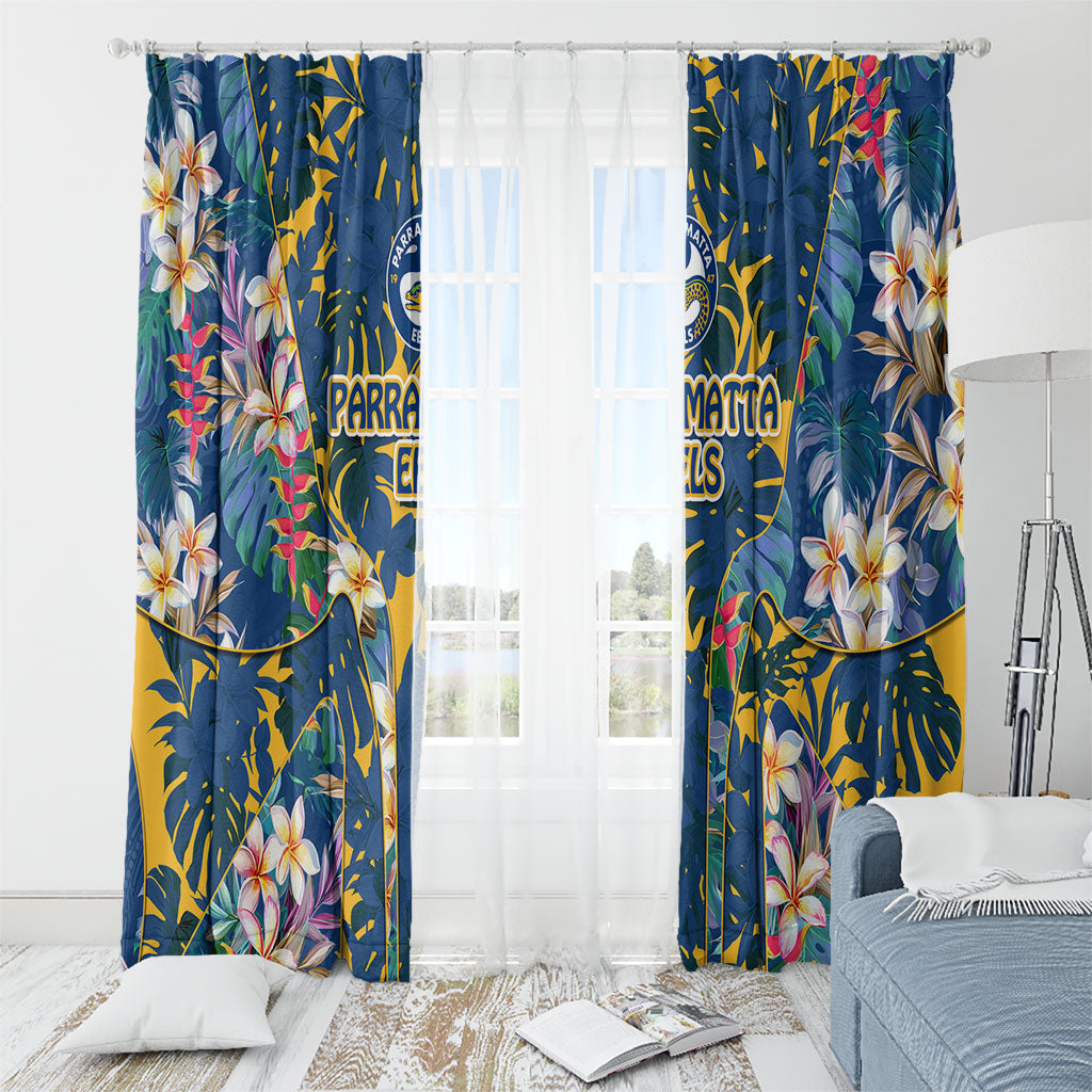 Parramatta Eels Window Curtain Tropical Hibiscus Floral Pattern With Blue And Yellow Accents