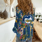 Parramatta Eels Women Casual Shirt Tropical Hibiscus Floral Pattern With Blue And Yellow Accents