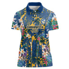 Parramatta Eels Women Polo Shirt Tropical Hibiscus Floral Pattern With Blue And Yellow Accents