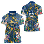 Parramatta Eels Women Polo Shirt Tropical Hibiscus Floral Pattern With Blue And Yellow Accents