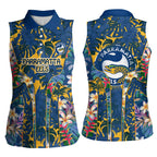 Parramatta Eels Women Sleeveless Polo Shirt Tropical Hibiscus Floral Pattern With Blue And Yellow Accents