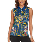 Parramatta Eels Women Sleeveless Polo Shirt Tropical Hibiscus Floral Pattern With Blue And Yellow Accents