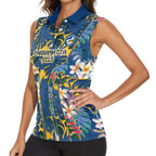 Parramatta Eels Women Sleeveless Polo Shirt Tropical Hibiscus Floral Pattern With Blue And Yellow Accents