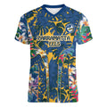 Parramatta Eels Women V-Neck T-Shirt Tropical Hibiscus Floral Pattern With Blue And Yellow Accents