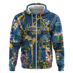 Parramatta Eels Zip Hoodie Tropical Hibiscus Floral Pattern With Blue And Yellow Accents