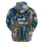 Parramatta Eels Zip Hoodie Tropical Hibiscus Floral Pattern With Blue And Yellow Accents