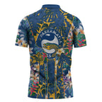 Parramatta Eels Zipper Polo Shirt Tropical Hibiscus Floral Pattern With Blue And Yellow Accents