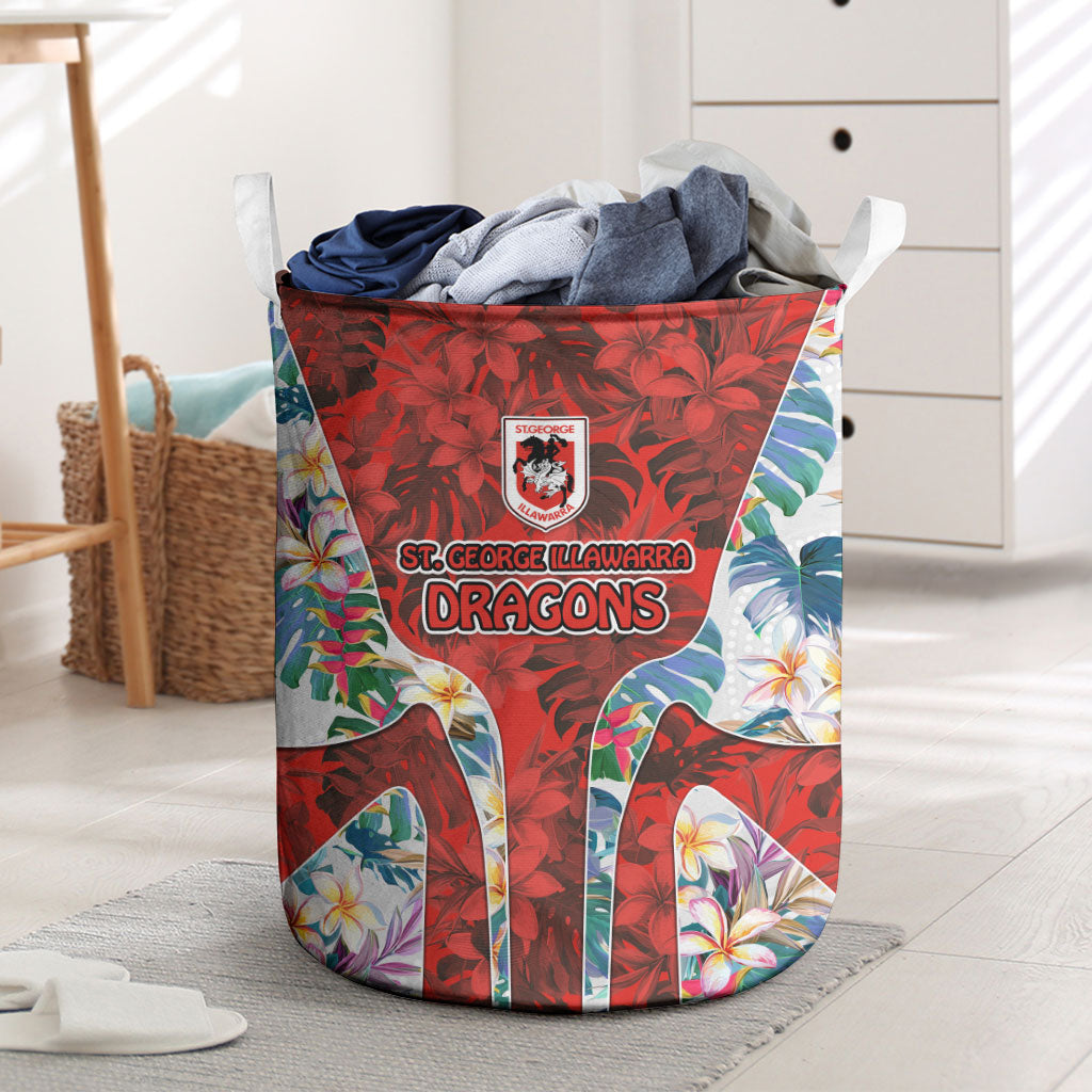 St George Illawarra Dragons Laundry Basket Tropical Hibiscus Floral Pattern With Red And White Accents