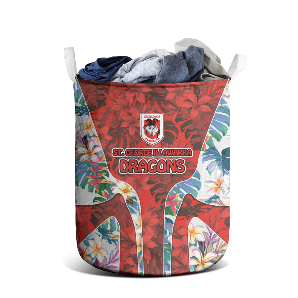 St George Illawarra Dragons Laundry Basket Tropical Hibiscus Floral Pattern With Red And White Accents
