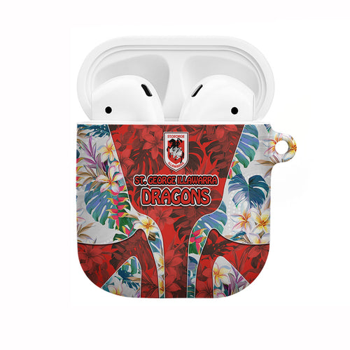 St George Illawarra Dragons AirPods Case Tropical Hibiscus Floral Pattern With Red And White Accents