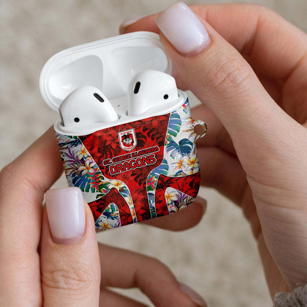St George Illawarra Dragons AirPods Case Tropical Hibiscus Floral Pattern With Red And White Accents