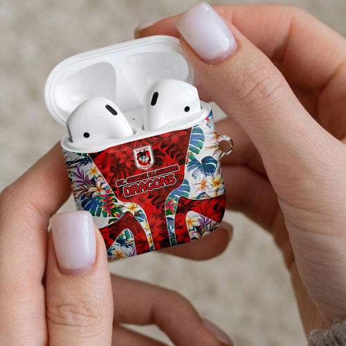 St George Illawarra Dragons AirPods Case Tropical Hibiscus Floral Pattern With Red And White Accents