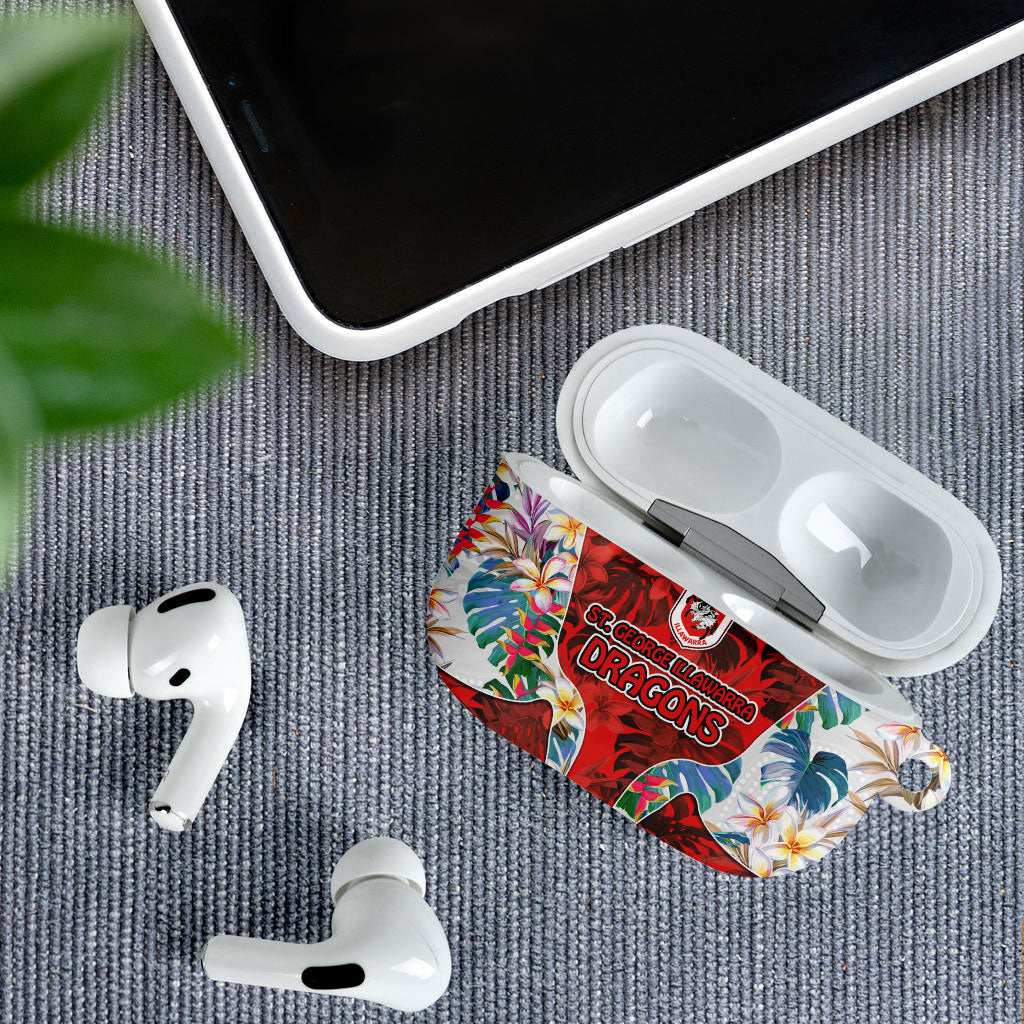 St George Illawarra Dragons AirPods Case Tropical Hibiscus Floral Pattern With Red And White Accents