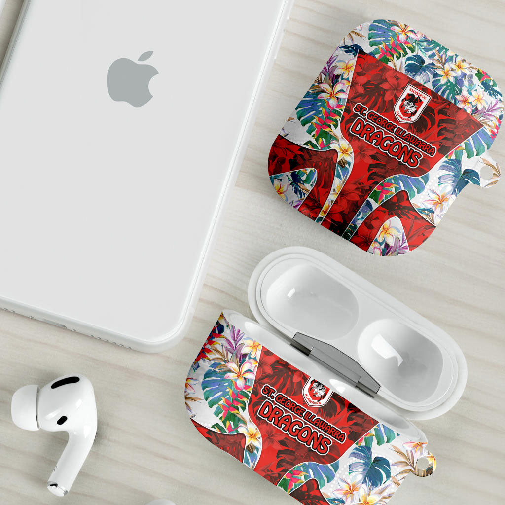 St George Illawarra Dragons AirPods Case Tropical Hibiscus Floral Pattern With Red And White Accents