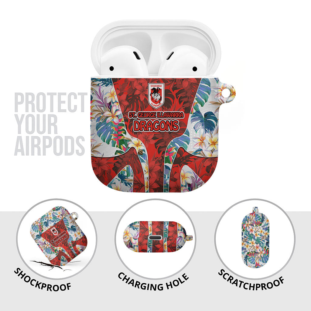 St George Illawarra Dragons AirPods Case Tropical Hibiscus Floral Pattern With Red And White Accents