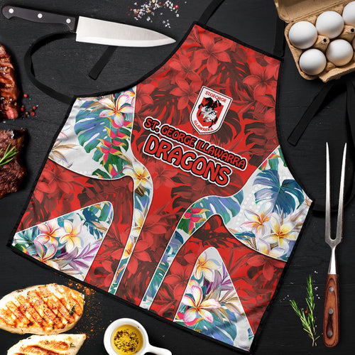 St George Illawarra Dragons Apron Tropical Hibiscus Floral Pattern With Red And White Accents
