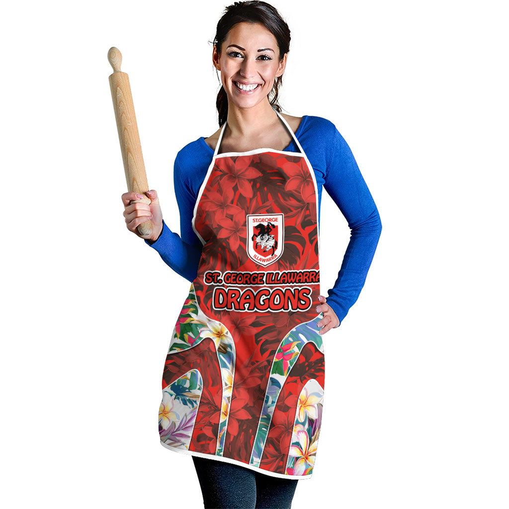 St George Illawarra Dragons Apron Tropical Hibiscus Floral Pattern With Red And White Accents