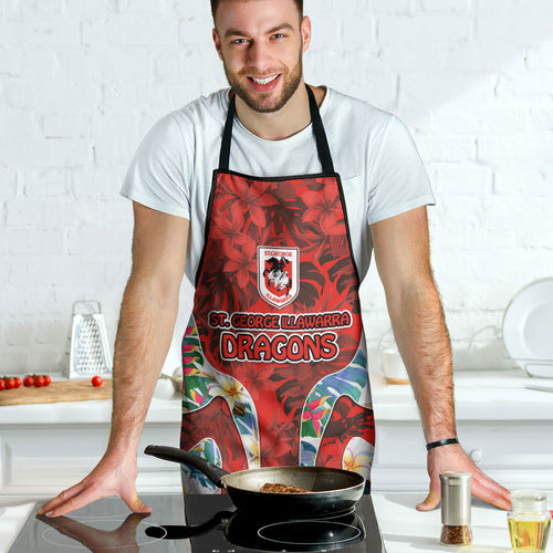 St George Illawarra Dragons Apron Tropical Hibiscus Floral Pattern With Red And White Accents