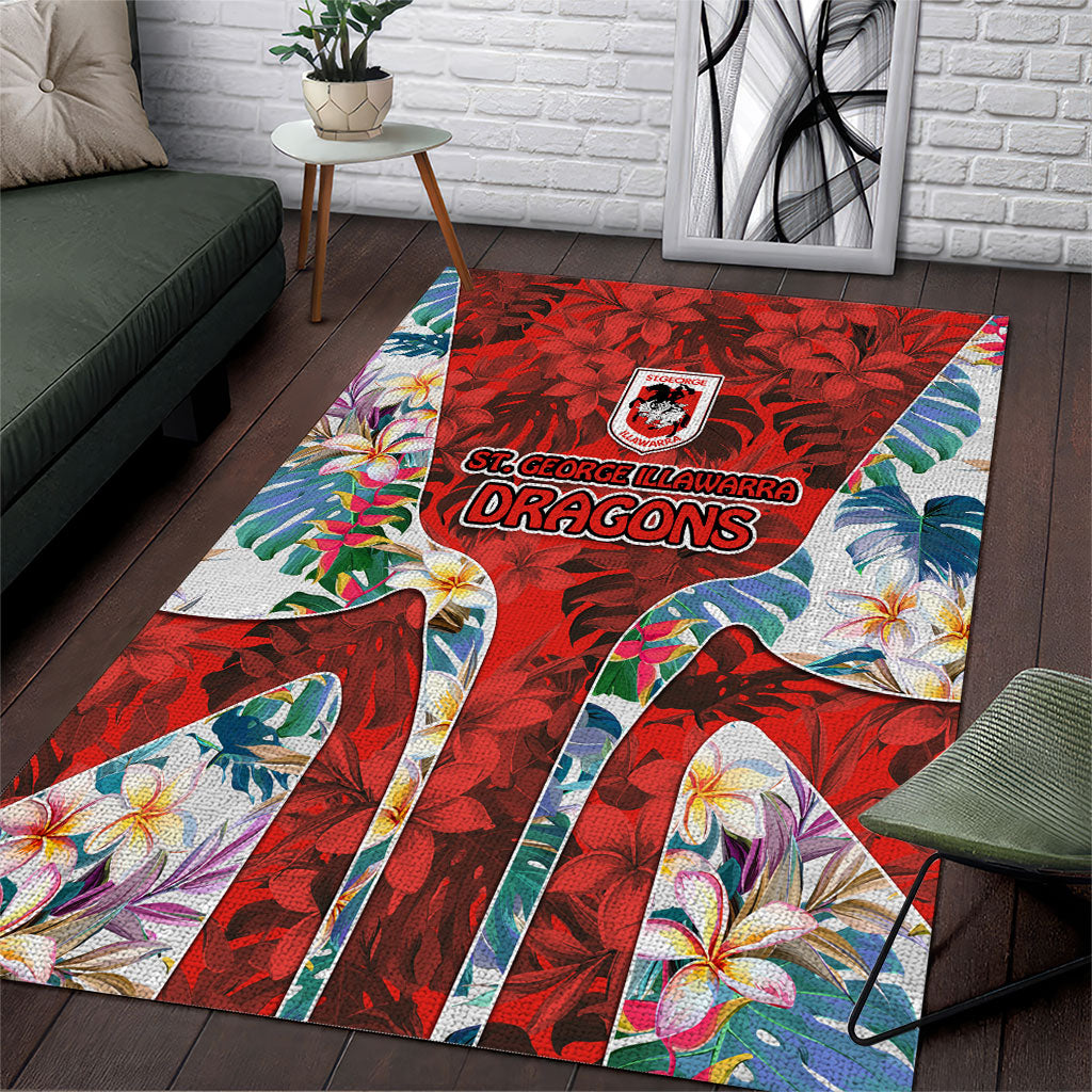 St George Illawarra Dragons Area Rug Tropical Hibiscus Floral Pattern With Red And White Accents