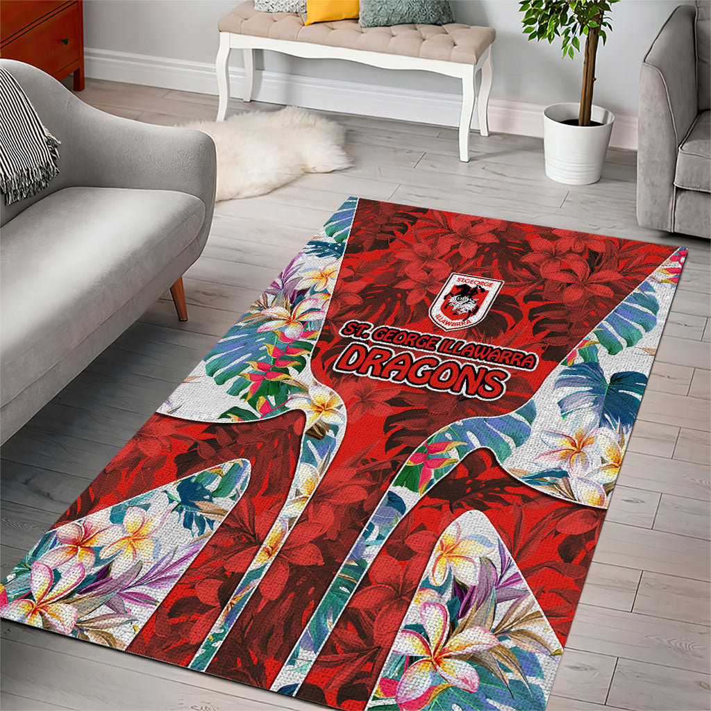 St George Illawarra Dragons Area Rug Tropical Hibiscus Floral Pattern With Red And White Accents