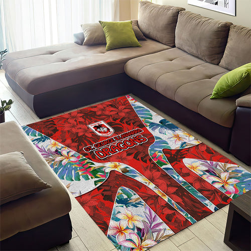 St George Illawarra Dragons Area Rug Tropical Hibiscus Floral Pattern With Red And White Accents