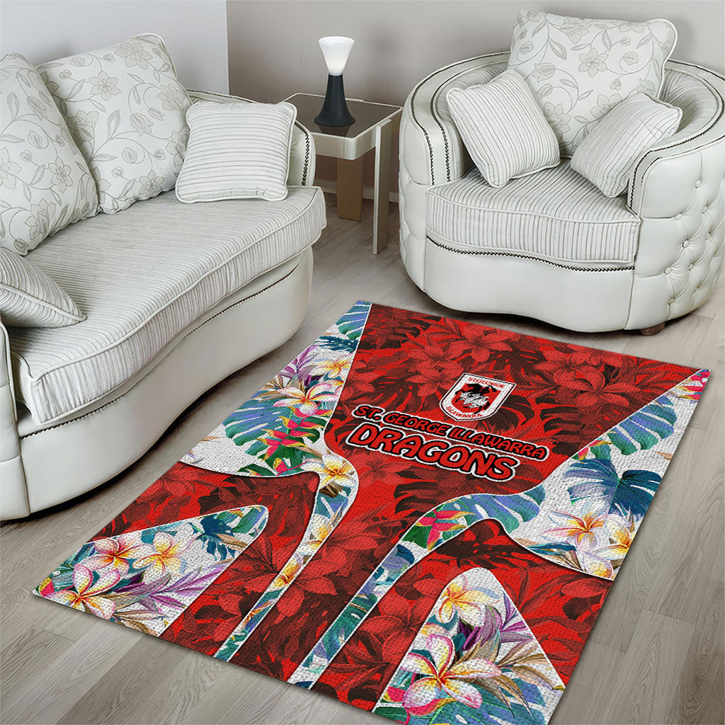 St George Illawarra Dragons Area Rug Tropical Hibiscus Floral Pattern With Red And White Accents