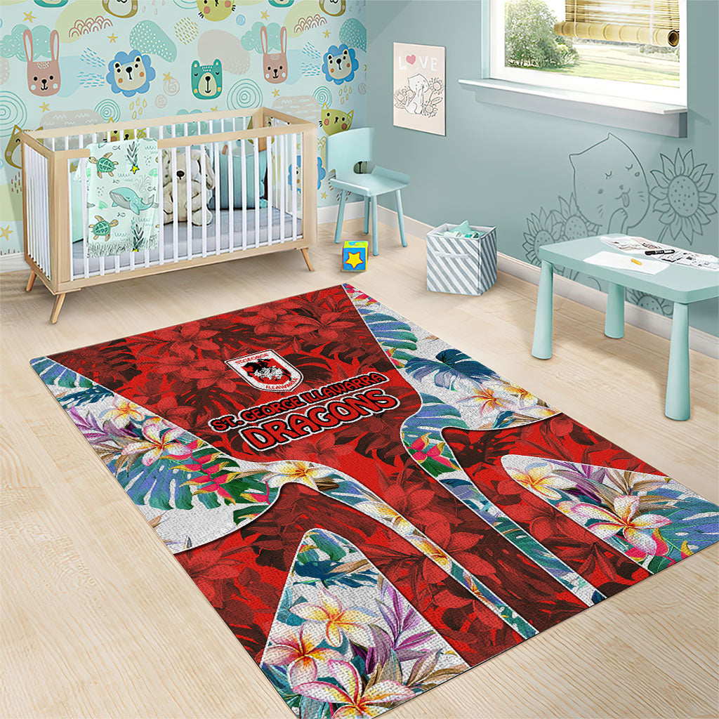 St George Illawarra Dragons Area Rug Tropical Hibiscus Floral Pattern With Red And White Accents