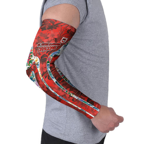 St George Illawarra Dragons Arm Sleeves Tropical Hibiscus Floral Pattern With Red And White Accents