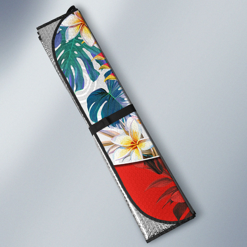 St George Illawarra Dragons Auto Sun Shade Tropical Hibiscus Floral Pattern With Red And White Accents
