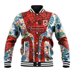 St George Illawarra Dragons Baseball Jacket Tropical Hibiscus Floral Pattern With Red And White Accents