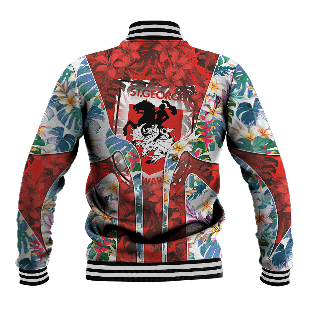 St George Illawarra Dragons Baseball Jacket Tropical Hibiscus Floral Pattern With Red And White Accents