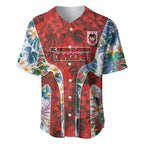St George Illawarra Dragons Baseball Jersey Tropical Hibiscus Floral Pattern With Red And White Accents