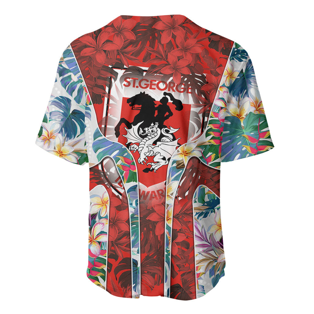 St George Illawarra Dragons Baseball Jersey Tropical Hibiscus Floral Pattern With Red And White Accents