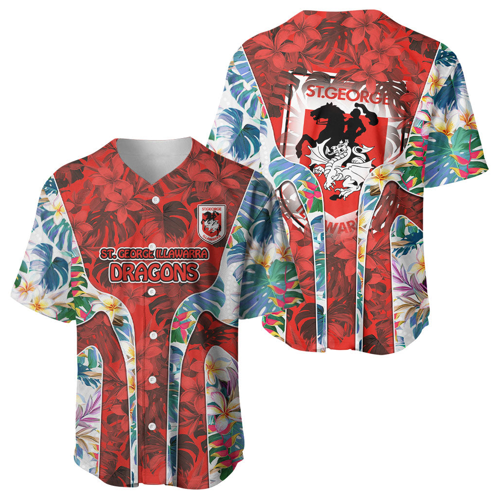 St George Illawarra Dragons Baseball Jersey Tropical Hibiscus Floral Pattern With Red And White Accents