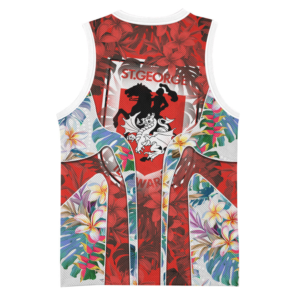 St George Illawarra Dragons Basketball Jersey Tropical Hibiscus Floral Pattern With Red And White Accents