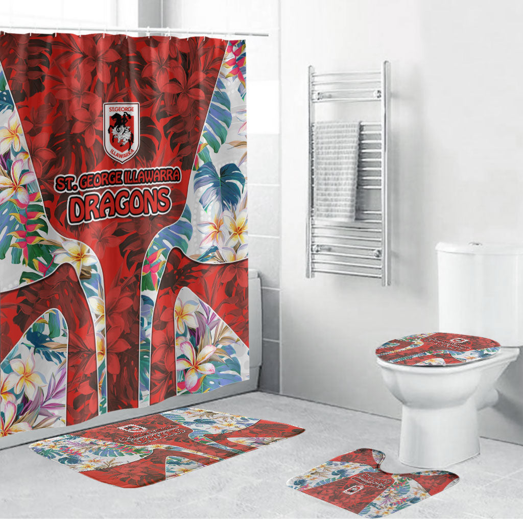 St George Illawarra Dragons Bathroom Set Tropical Hibiscus Floral Pattern With Red And White Accents